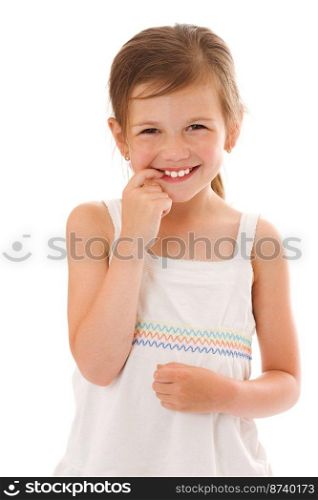 Smiling little girl happy portrait isolated on white