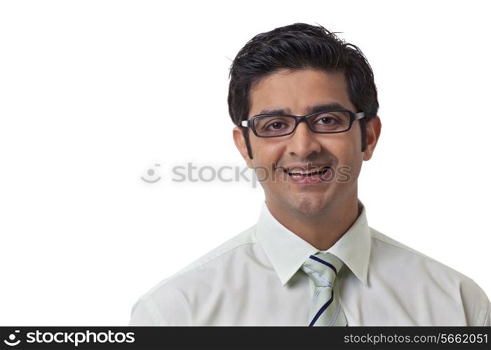 Smiling male executive on white background