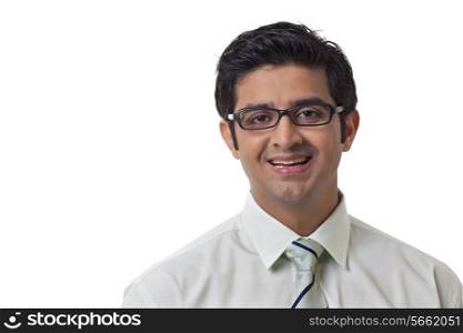 Smiling male executive on white background