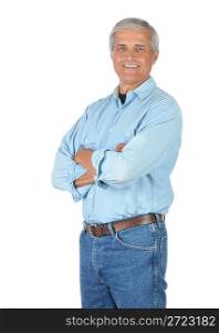 Smiling Man in Jeans and Work Shirt