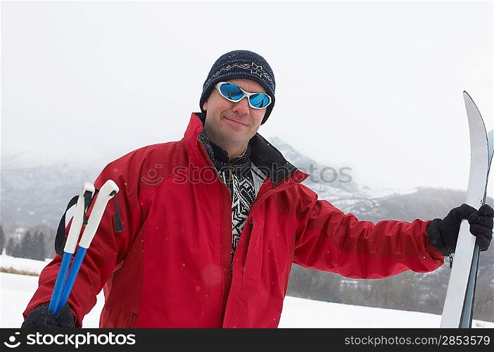 Smiling Man Ready to Go Cross-country Skiing