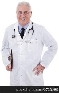Smiling medical doctor with stethoscope in white background