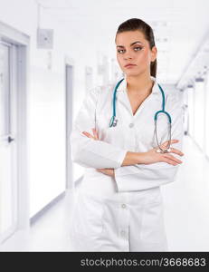 smiling medical doctor woman with stethoscope Isolated over white background