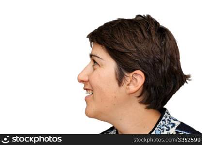 Smiling mid age woman profile isolated