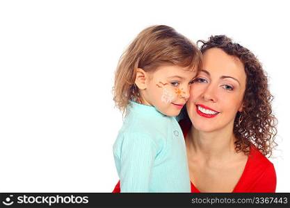 smiling mother and painted child