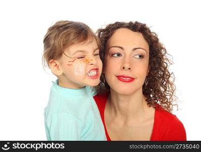 smiling mother and painted grwoling child