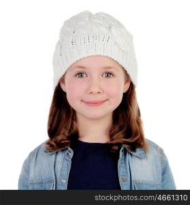 Smiling pretty girl with wool cap isolated on a white background