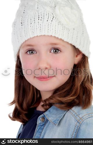 Smiling pretty girl with wool cap isolated on a white background