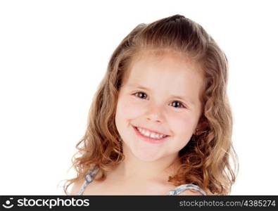 Smiling pretty little girl with curly hair looking at camera