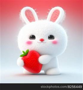 Smiling Rabbit Enjoying a Sweet Strawberry Treat AI generated