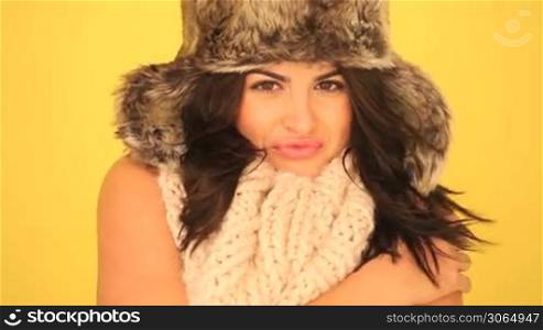 Smiling Sexy Woman In Winter Outfit