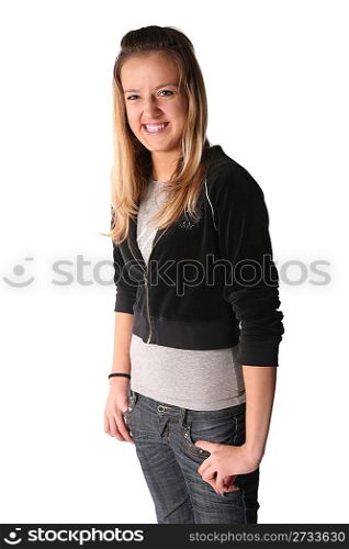 smiling teenager girl on white