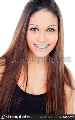 Smiling teenager girl with brackets isolated on a white background