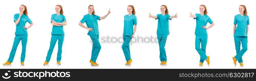 Smiling woman-doctor in uniform isolated on white
