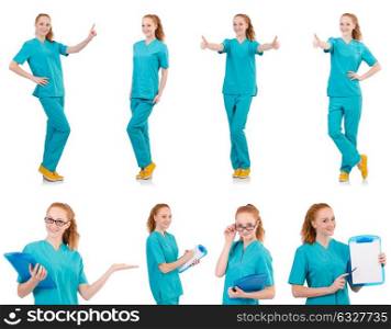 Smiling woman-doctor in uniform isolated on white. The smiling woman-doctor in uniform isolated on white