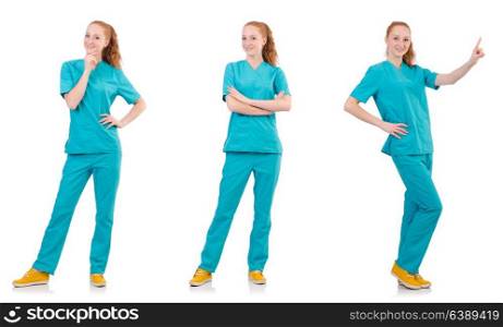Smiling woman-doctor in uniform isolated on white