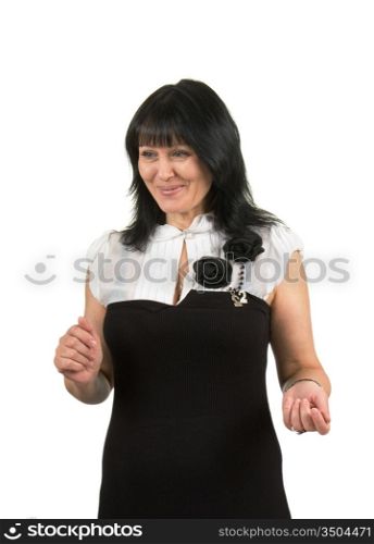 smiling woman in a dress isolated on a white background