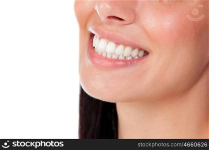 Smiling woman mouth with great teeth. Close up