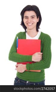 smiling woman student holding dossier (isolated on white background)