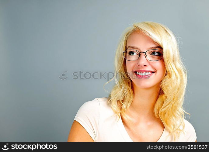 Smiling woman wearing glasses