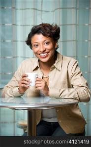 Smiling Woman with Coffee Cup
