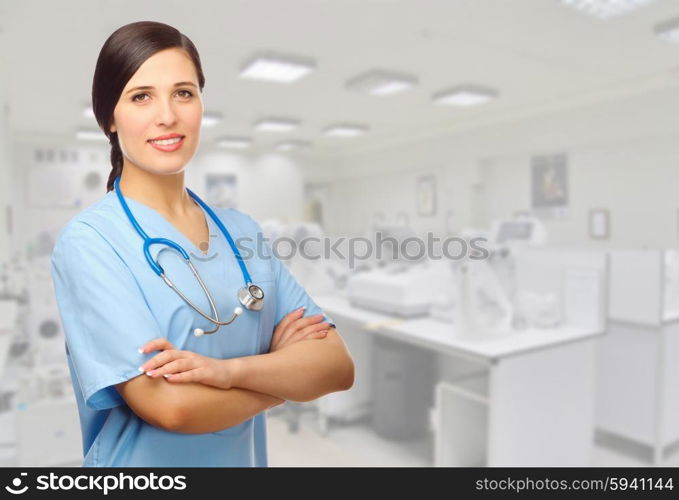 Smiling young doctor at lab