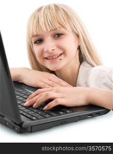 smiling young girl with laptop