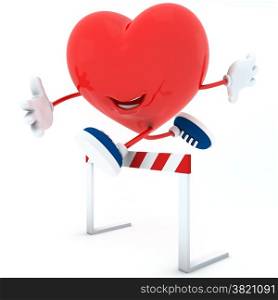 Smily heart jumping over a hurdle - 3D render