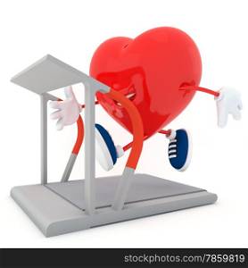 Smily heart running on treadmill - 3D render