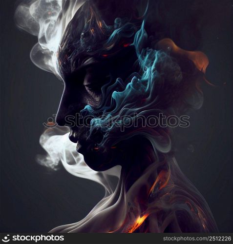 Smoke girl illustration. AI generated.