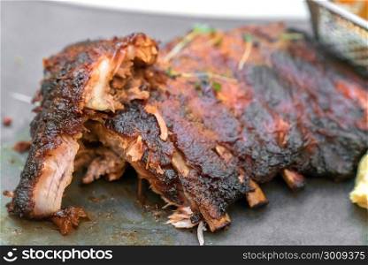 Smoke grilled pork ribs BBQ