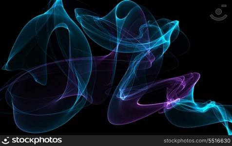 Smoke line on black. Curly colored lines
