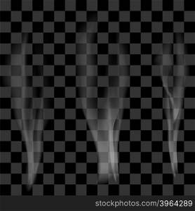 Smoke Set on Checkered Background. Delicate White Cigarette Smoke Waves on Transparent Background. Smoke Set on Checkered Background.