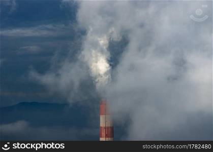 Smoke, steam on the chimney of coal power plant, Air Pollution, Steam power plant. Blow-off. . Air Pollution