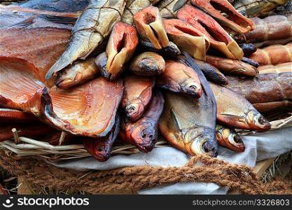 smoked fish on rural market