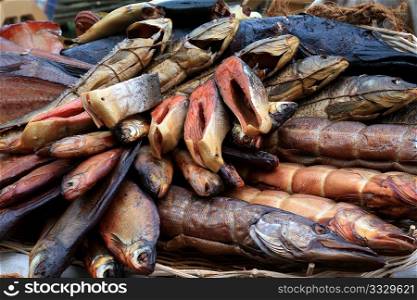 smoked fish on rural market