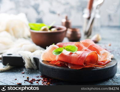 Smoked Parma ham on the black board