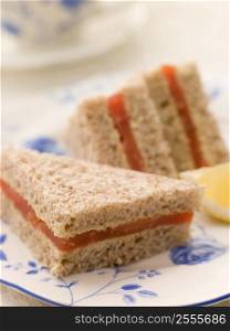 Smoked Salmon Sandwich on Brown Bread with Afternoon Tea