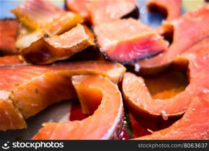 smoked salmon slised on dinner table