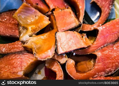 smoked salmon slised on dinner table