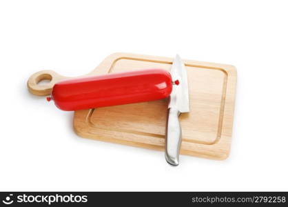 Smoked sausage isolated on the white background