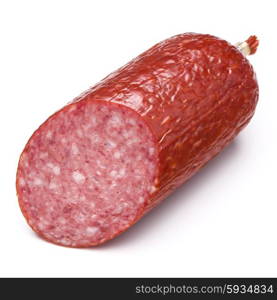 Smoked sausage salami isolated on white background cutout