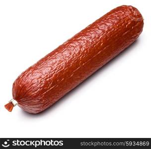Smoked sausage salami isolated on white background cutout