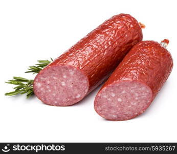 Smoked sausage salami isolated on white background cutout