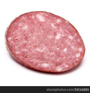 Smoked sausage salami slice isolated on white background cutout