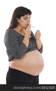 Smoker pregnant on a over white background