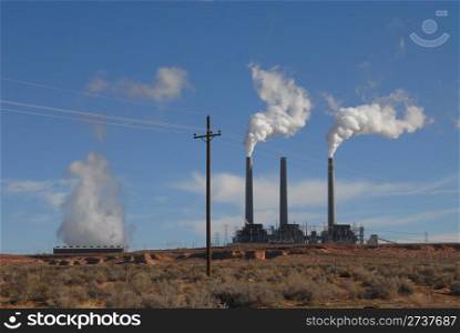 Smokestacks over a coal burning generating facility near Page, Arizona