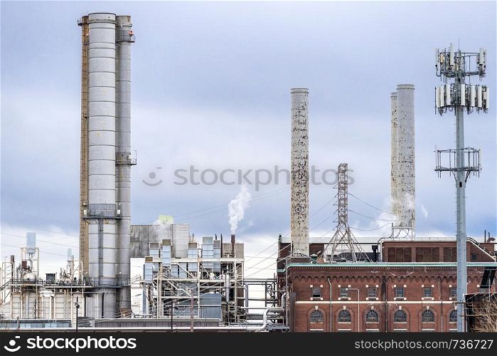 Smokestacks Power plant Factory energy company in Philadelphia PA USA