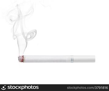 Smoking cigarette with white filter isolated on white background