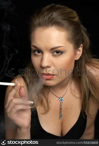 smoking woman in fancy dress